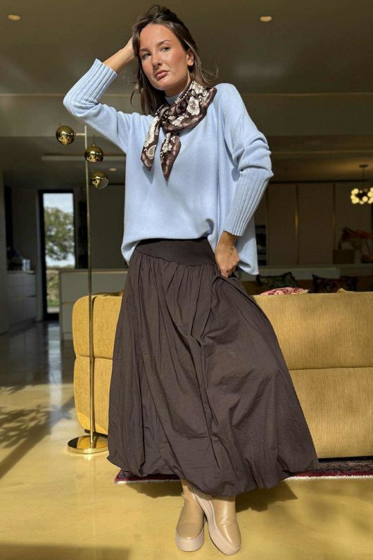Paloma Bubble Hem Midi Skirt Chocolate